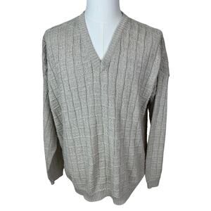 Bullock & Johns Men's Oatmeal V Neck Cotton Linen Sweater SZ LG Made In Italy